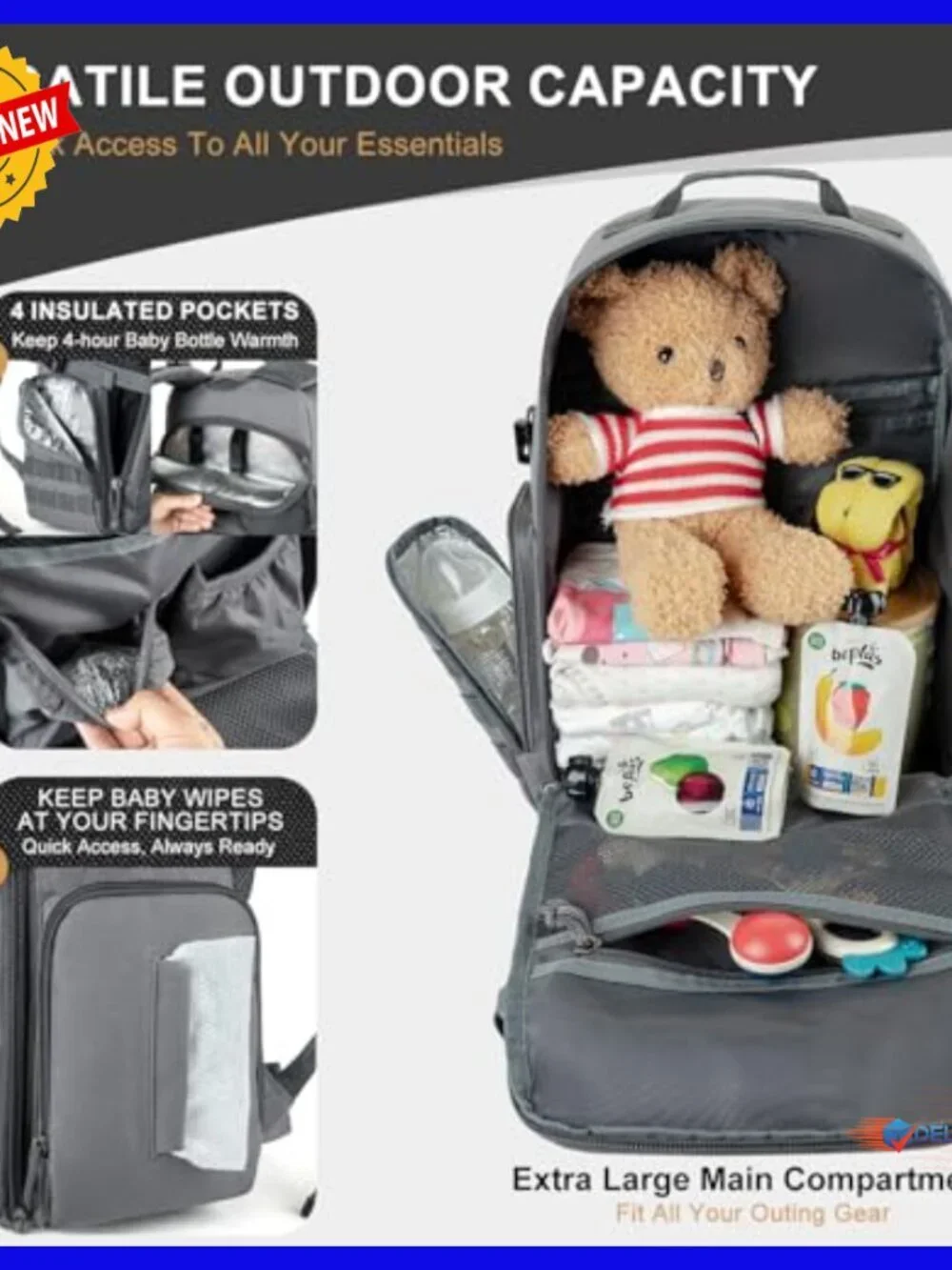 Large 40L Tactical Diaper Backpack with 16+ Compartments, Waterproof